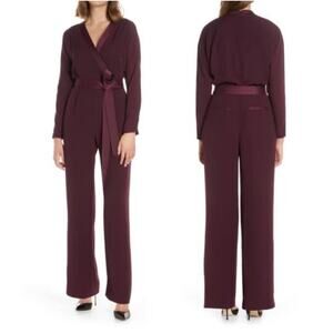 Eliza J Jumpsuit Long Sleeve Belted Faux Wrap Sophisticated Purple Size 6